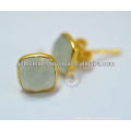 Boucles d&#39;oreille Aqua Aqua Calcedonia, Vente en gros Vermeil Gold Gemstone Bezel Stud Earrings Jewelry Manufacturer